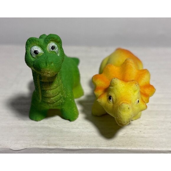 Set Of 2 Miniature Dinosaur Figurines Green & Yellow Spongy Texture Kids Toy - Picture 2 of 7